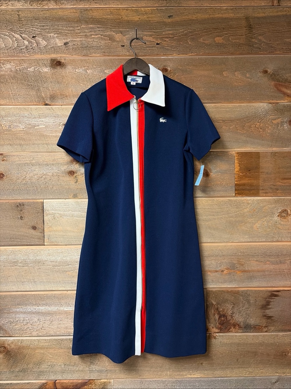 Vtg 1960s Chemise Lacoste Polo Tennis Dress Red Blue Zip Size 16 NWT Preppy